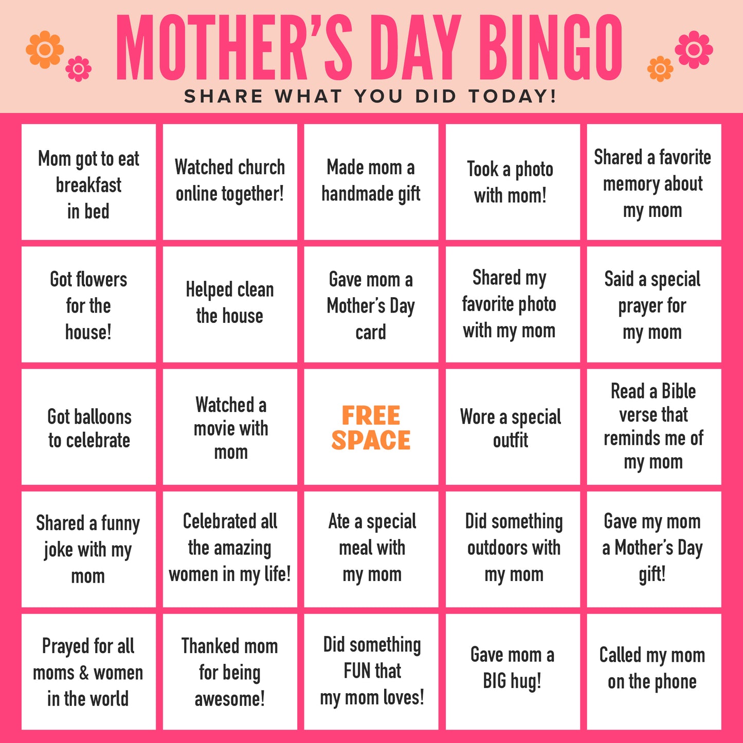 Mother's Day Bingo